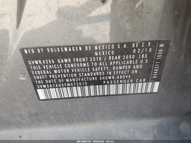 46061183 :رقم المزاد ، 3VW2A7AU5FM072010 vin ، 2015 Volkswagen Golf Tdi Sel 4-door مزاد بيع