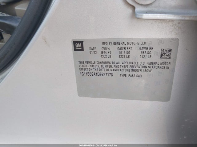 Aukcja sprzedaży 2013 Chevrolet Malibu 1ls, vin: 1G11B5SA1DF237173, numer aukcji: 46061208