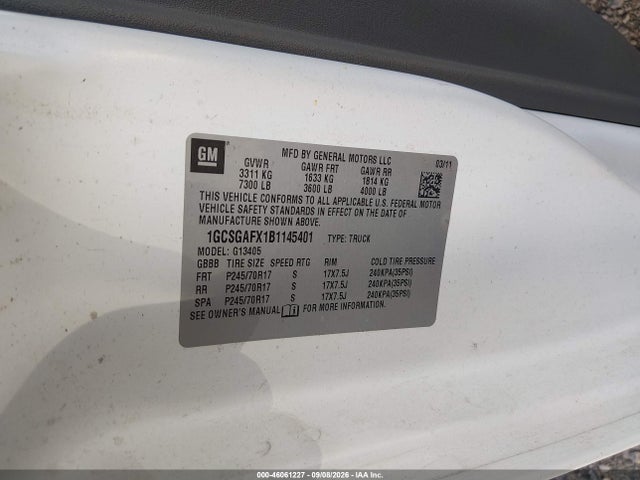 2011 Chevrolet Express 1500 Work Van მანქანა იყიდება აუქციონზე, vin: 1GCSGAFX1B1145401, აუქციონის ნომერი: 46061227