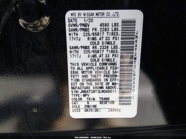 Auction sale of the 2020 Nissan Rogue S Fwd, vin: JN8AT2MT3LW040011, lot number: 46061243