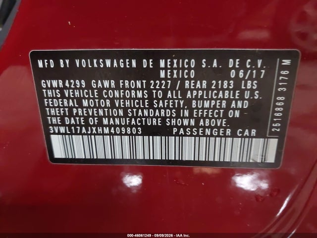 Aukcja sprzedaży 2017 Volkswagen Jetta 1.8t Sel/1.8t Sel Premium, vin: 3VWL17AJXHM409803, numer aukcji: 46061249