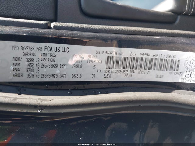 46061271 :رقم المزاد ، 1C4RJFCTXGC345672 vin ، 2016 Jeep Grand Cherokee Overland مزاد بيع