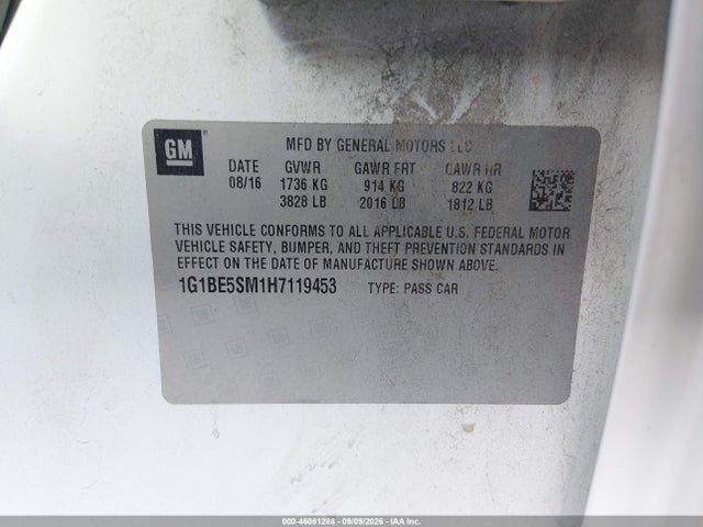 2017 Chevrolet Cruze Lt Auto მანქანა იყიდება აუქციონზე, vin: 1G1BE5SM1H7119453, აუქციონის ნომერი: 46061288