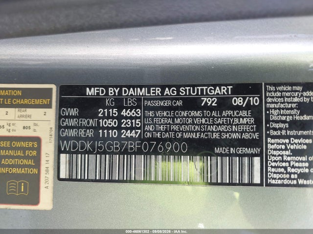 Продажа на аукционе авто 2011 Mercedes-benz E 350, vin: WDDKJ5GB7BF076900, номер лота: 46061302