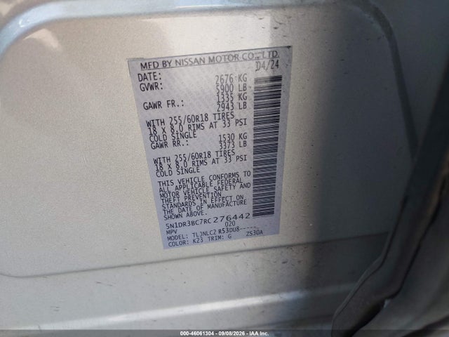 2024 Nissan Pathfinder Sv 4wd მანქანა იყიდება აუქციონზე, vin: 5N1DR3BC7RC276442, აუქციონის ნომერი: 46061304