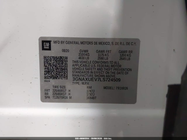 Продажа на аукционе авто 2020 Chevrolet Equinox Awd Lt 1.5l Turbo, vin: 3GNAXUEV7LS724509, номер лота: 46061314