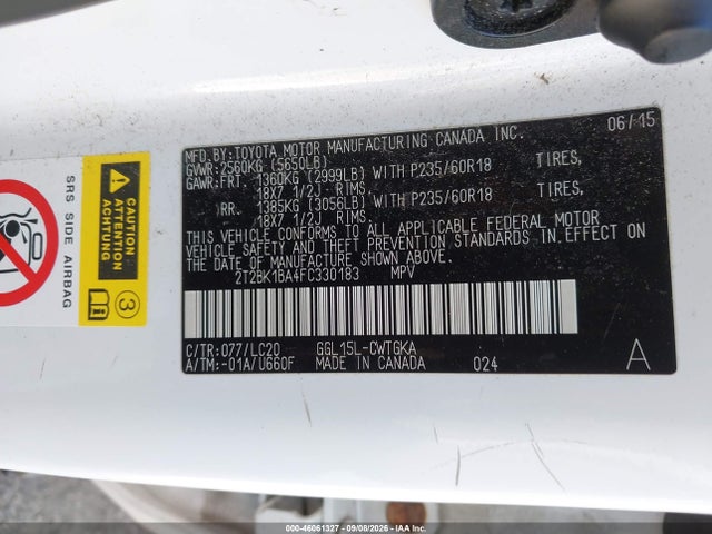 46061327 :رقم المزاد ، 2T2BK1BA4FC330183 vin ، 2015 Lexus Rx 350 مزاد بيع