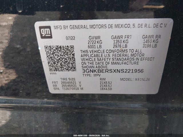 2022 Chevrolet Blazer Fwd Rs მანქანა იყიდება აუქციონზე, vin: 3GNKBERSXNS221956, აუქციონის ნომერი: 46061350