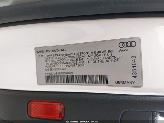 46061358 :رقم المزاد ، WAUEAAF45PN007099 vin ، 2023 Audi A4 Premium Plus 45 Tfsi S Line Quattro S Tronic مزاد بيع