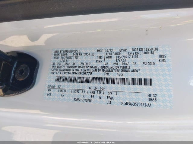 Продажа на аукционе авто 2022 Ford F-150 Xl, vin: 1FTEX1CBXNKF26779, номер лота: 46061371