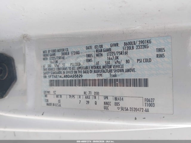 2008 Ford E-150 მანქანა იყიდება აუქციონზე, vin: 1FTNE14L48DA95829, აუქციონის ნომერი: 46061374