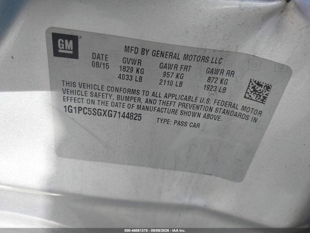 46061378 :رقم المزاد ، 1G1PC5SGXG7144825 vin ، 2016 Chevrolet Cruze Limited Ls Auto مزاد بيع
