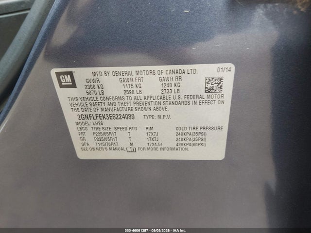 2014 Chevrolet Equinox 1lt მანქანა იყიდება აუქციონზე, vin: 2GNFLFEK3E6224089, აუქციონის ნომერი: 46061387