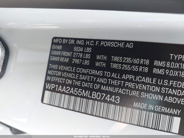 Продаж на аукціоні авто 2021 Porsche Macan, vin: WP1AA2A55MLB07443, номер лоту: 46061390