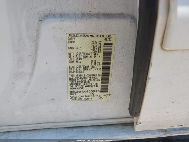 Продаж на аукціоні авто 2012 Nissan Frontier Sl, vin: 1N6AD0EV4CC400916, номер лоту: 46061397