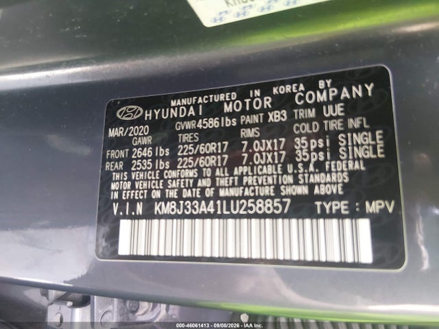 Продаж на аукціоні авто 2020 Hyundai Tucson Value, vin: KM8J33A41LU258857, номер лоту: 46061413
