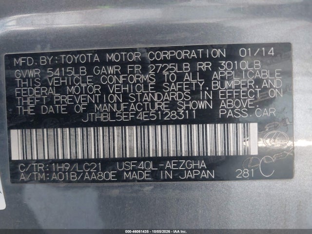 JTHBL5EF4E5128311 Lexus LS 460