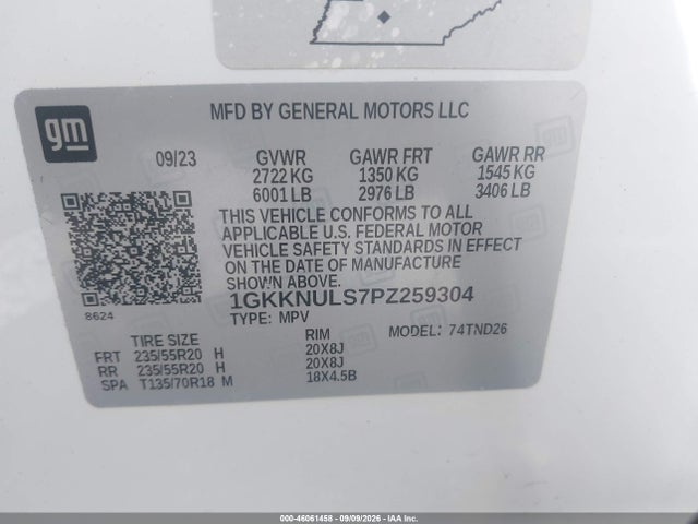 Aukcja sprzedaży 2023 Gmc Acadia Awd Slt, vin: 1GKKNULS7PZ259304, numer aukcji: 46061458