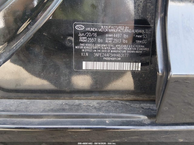 Aukcja sprzedaży 2017 Hyundai Sonata Se, vin: 5NPE24AF5HH463177, numer aukcji: 46061462