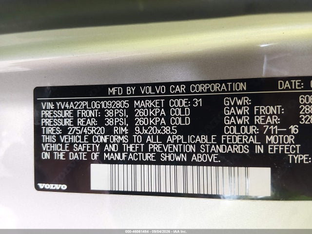 Продажа на аукционе авто 2016 Volvo Xc90 T6 Inscription, vin: YV4A22PL0G1092805, номер лота: 46061484