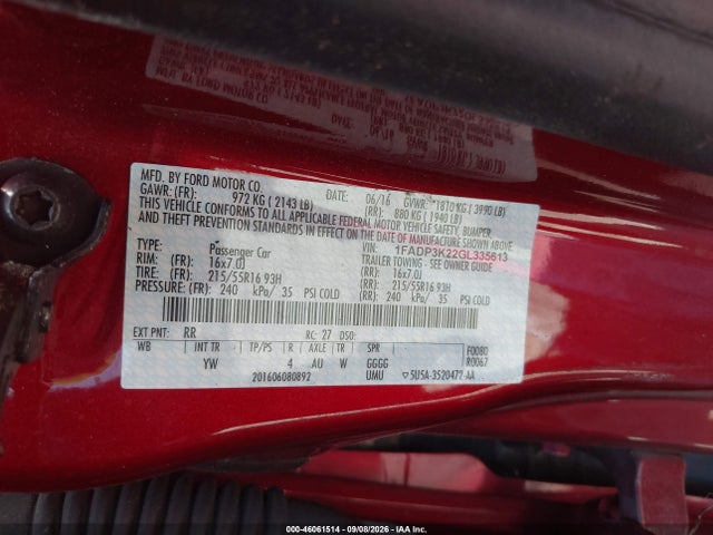 Aukcja sprzedaży 2016 Ford Focus Se, vin: 1FADP3K22GL335613, numer aukcji: 46061514
