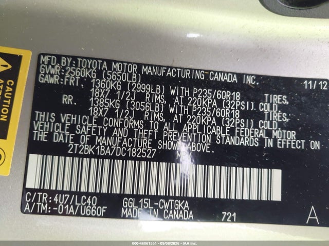 Aukcja sprzedaży 2013 Lexus Rx 350, vin: 2T2BK1BA7DC182527, numer aukcji: 46061551