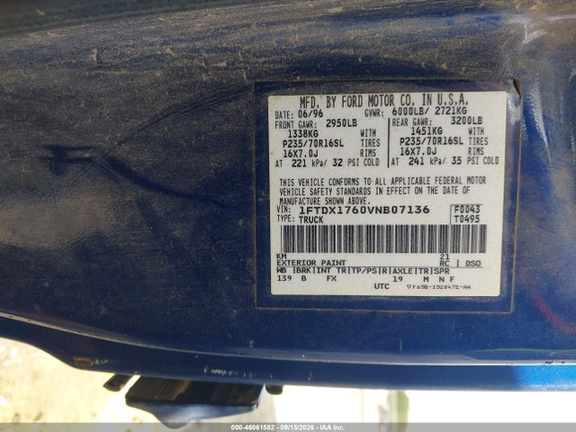 46061582 :رقم المزاد ، 1FTDX1760VNB07136 vin ، 1997 Ford F-150 Lariat/standard/xl/xlt مزاد بيع