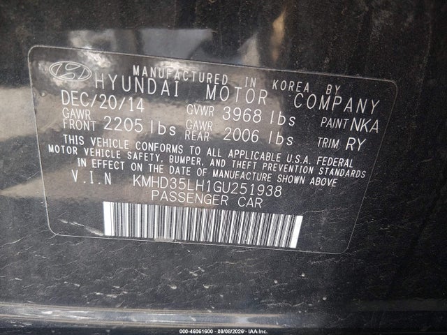 2016 Hyundai Elantra Gt მანქანა იყიდება აუქციონზე, vin: KMHD35LH1GU251938, აუქციონის ნომერი: 46061600