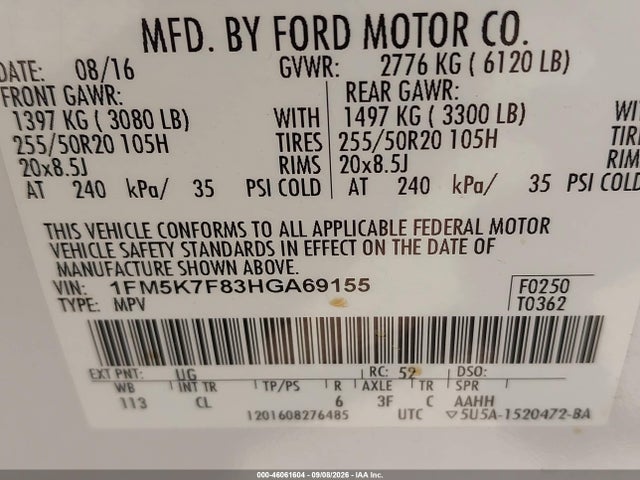 Aukcja sprzedaży 2017 Ford Explorer Limited, vin: 1FM5K7F83HGA69155, numer aukcji: 46061604