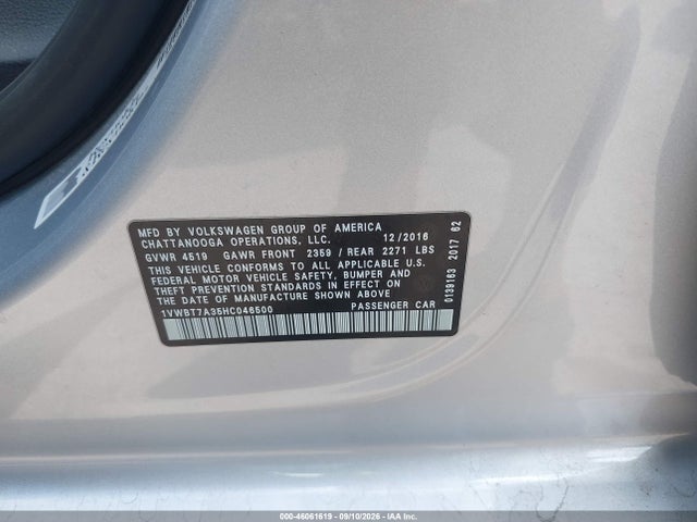 46061619 :رقم المزاد ، 1VWBT7A35HC046500 vin ، 2017 Volkswagen Passat 1.8t Se مزاد بيع