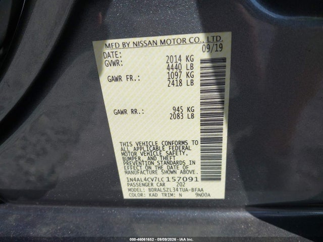 Продаж на аукціоні авто 2020 Nissan Altima Sr Vc-turbo Fwd, vin: 1N4AL4CV7LC157091, номер лоту: 46061652