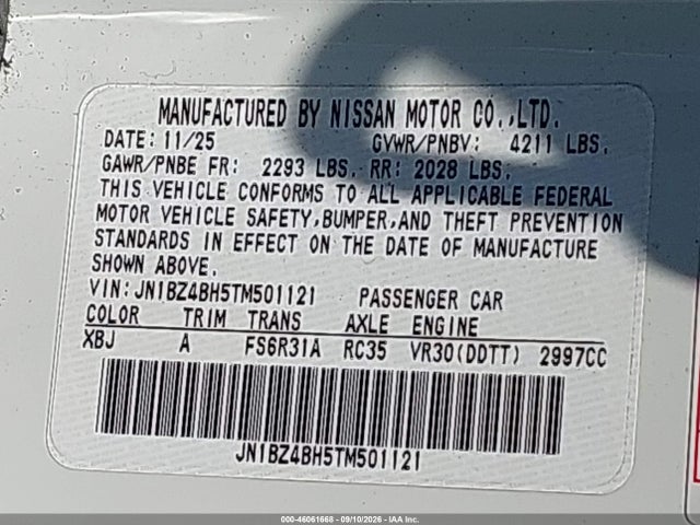 Продаж на аукціоні авто 2026 Nissan Z Performance, vin: JN1BZ4BH5TM501121, номер лоту: 46061668
