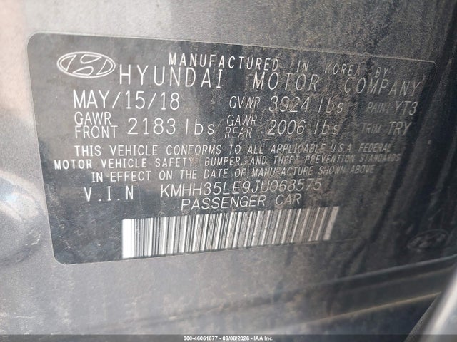 Продажа на аукционе авто 2018 Hyundai Elantra Gt, vin: KMHH35LE9JU068575, номер лота: 46061677