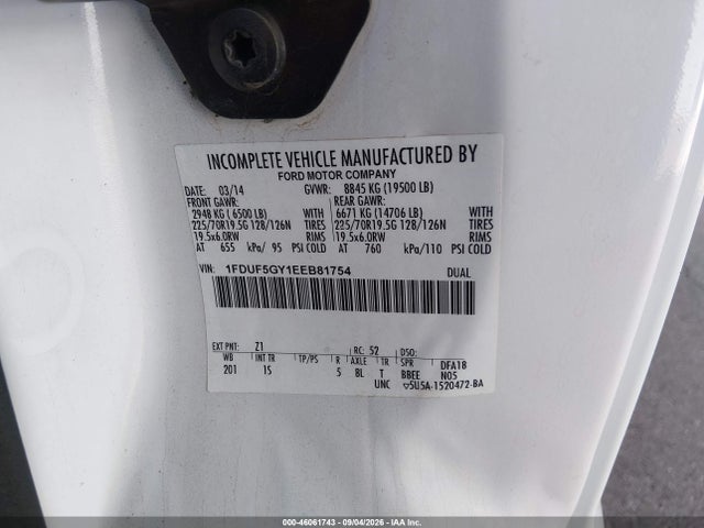46061743 :رقم المزاد ، 1FDUF5GY1EEB81754 vin ، 2014 Ford F-550 Chassis Xl مزاد بيع