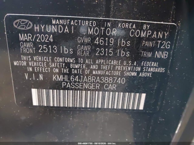 46061755 :رقم المزاد ، KMHL64JA8RA388740 vin ، 2024 Hyundai Sonata Sel مزاد بيع