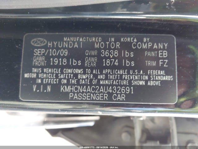 Aukcja sprzedaży 2010 Hyundai Accent Gls, vin: KMHCN4AC2AU432691, numer aukcji: 46061773