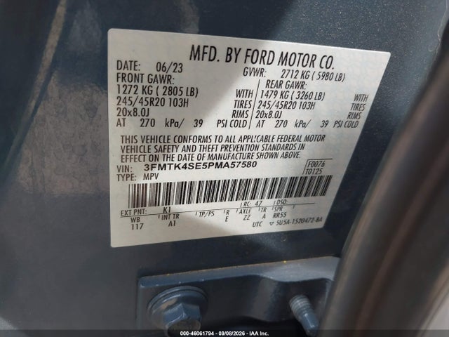 Продажа на аукционе авто 2023 Ford Mustang Mach-e Gt, vin: 3FMTK4SE5PMA57580, номер лота: 46061794