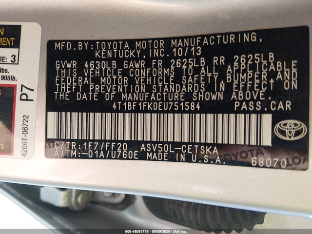 Aukcja sprzedaży 2014 Toyota Camry Se, vin: 4T1BF1FK0EU751584, numer aukcji: 46061798