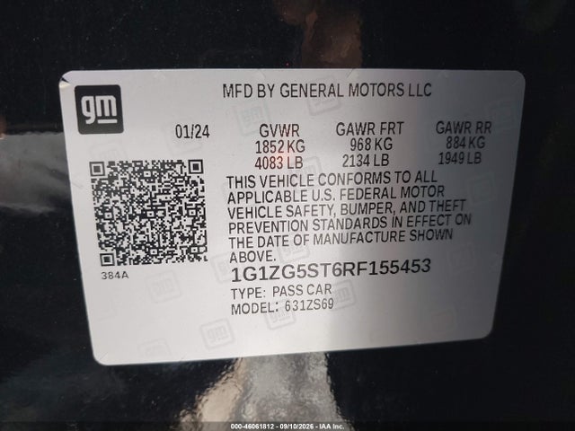Продаж на аукціоні авто 2024 Chevrolet Malibu Fwd Rs, vin: 1G1ZG5ST6RF155453, номер лоту: 46061812
