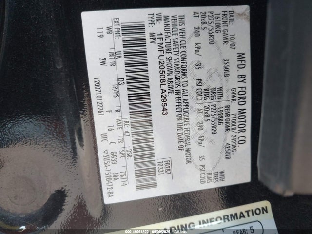 Продаж на аукціоні авто 2008 Ford Expedition Limited, vin: 1FMFU20508LA29543, номер лоту: 46061822