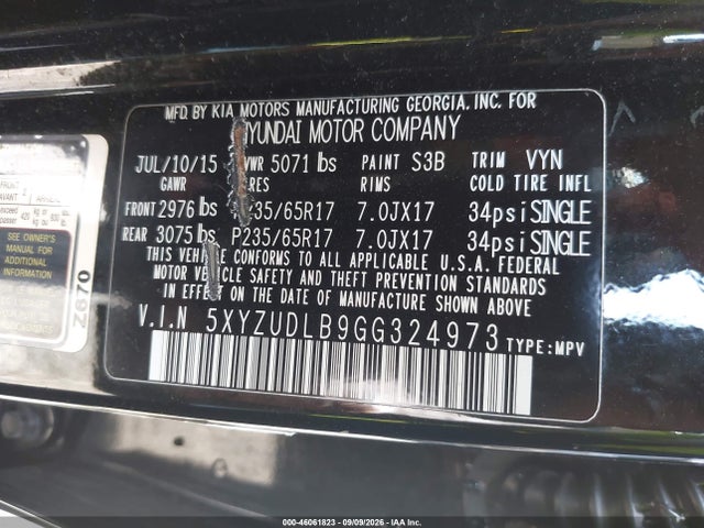 Aukcja sprzedaży 2016 Hyundai Santa Fe Sport 2.4l, vin: 5XYZUDLB9GG324973, numer aukcji: 46061823