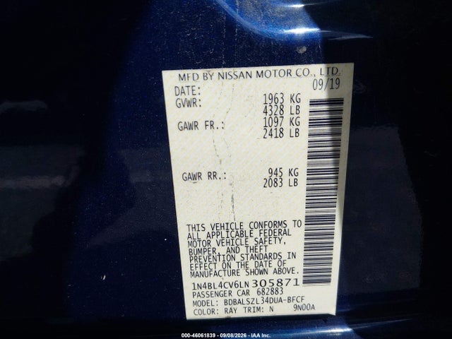 1N4BL4CV6LN305871 Nissan Altima Sr Fwd
