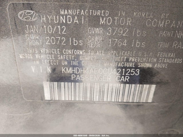 Aukcja sprzedaży 2012 Hyundai Elantra Gls (ulsan Plant), vin: KMHDH4AE0CU421253, numer aukcji: 46061849