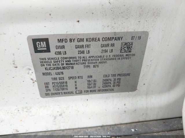 2020 Buick Encore Fwd Preferred მანქანა იყიდება აუქციონზე, vin: KL4CJASB4LB012718, აუქციონის ნომერი: 46061850