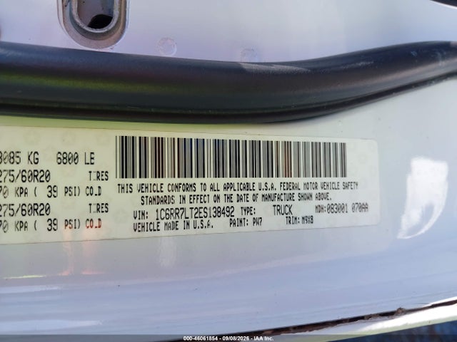2014 Ram 1500 Big Horn მანქანა იყიდება აუქციონზე, vin: 1C6RR7LT2ES138492, აუქციონის ნომერი: 46061854