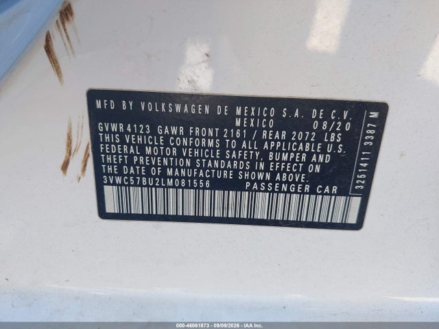 Продажа на аукционе авто 2020 Volkswagen Jetta 1.4t R-line/1.4t S/1.4t Se, vin: 3VWC57BU2LM081556, номер лота: 46061873