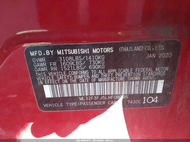 Продажа на аукционе авто 2020 Mitsubishi Mirage G4 Es, vin: ML32F3FJ5LHF08095, номер лота: 46061875