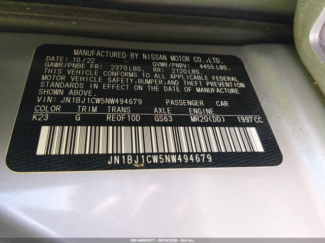Aukcja sprzedaży 2022 Nissan Rogue Sport Sl Awd Xtronic Cvt, vin: JN1BJ1CW5NW494679, numer aukcji: 46061877