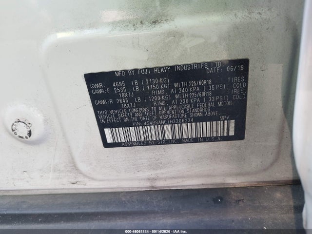 46061884 :رقم المزاد ، 4S4BSANC7H3206224 vin ، 2017 Subaru Outback 2.5i Limited مزاد بيع
