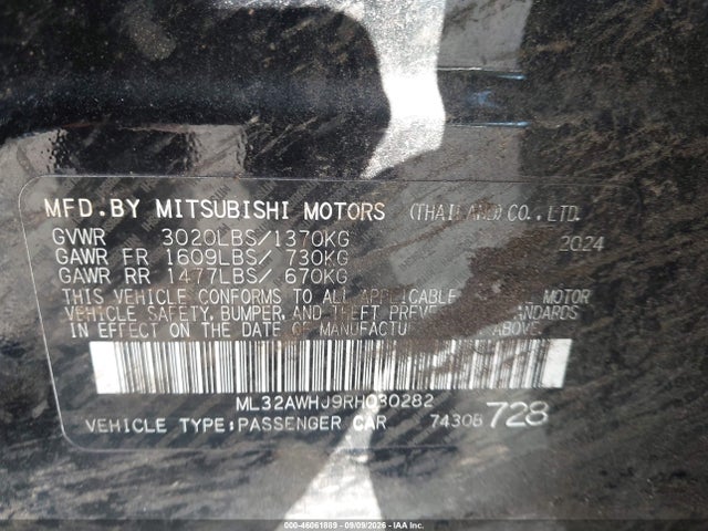 46061889 :رقم المزاد ، ML32AWHJ9RH030282 vin ، 2024 Mitsubishi Mirage Se مزاد بيع